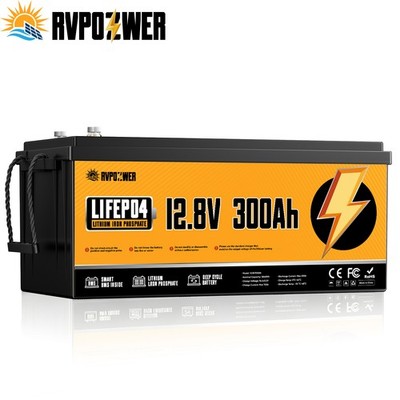 12V 300Ah LiFePO4 Lithium Battery Built-in BMS Deep Cycles for Solar RV Off-grid