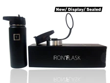 IRON FLASK Sports Water Bottle w/ 3 Lids, Leak Proof Thermo Mug 18 oz. Black New