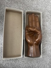Vintage 6.5" Wooden Boy Scout Three-Finger Salute Hand Statue - Carved Wood Sign
