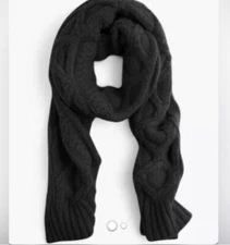 New with Tags J.Crew Loopy Stitch Oversized Cable-Knit Scarf - Black