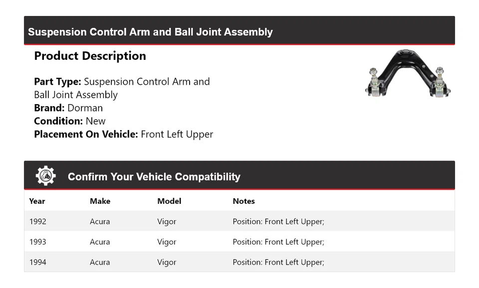 Рычаг управления шарнирное соединение в сборе 1993 для Acura Vigor Dorman 1992-1994 годов выпуска - Изображение 2 из 4