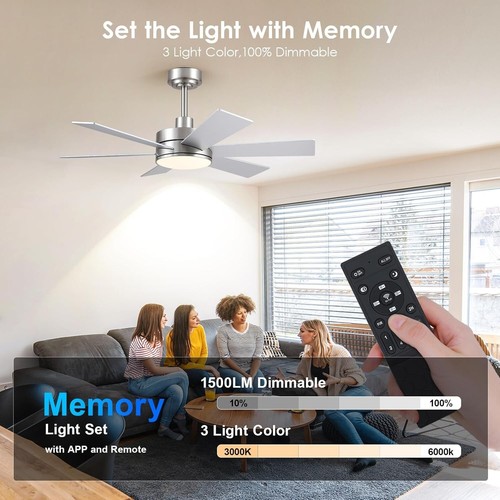 42" Ceiling Fan with Lights Remote APP Dual-Sided 6 Blades Reversible Nickel - Picture 5 of 6