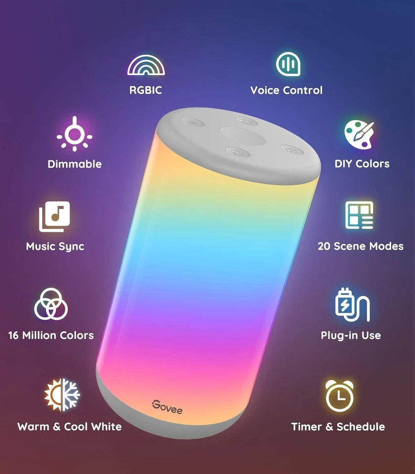Lámpara de mesa inteligente Govee RGBIC control por voz Alexa, Wi-Fi, música, 43 modos de escena Foto 3 de 4