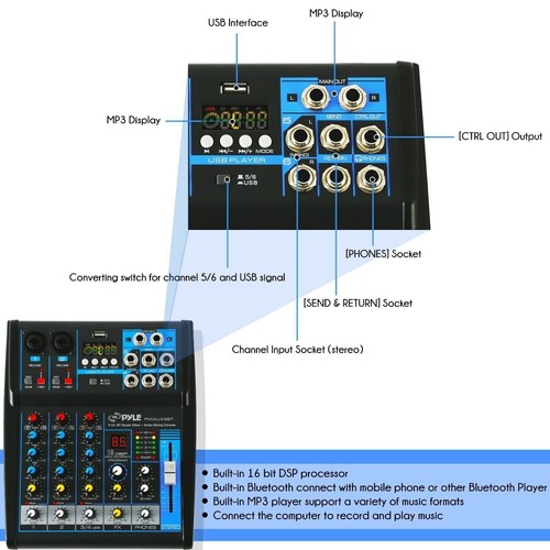 Pyle 4Ch Studio/DJ Controller Audio Mixer Console System w/USB & XLR PMXU43BT - Picture 10 of 12