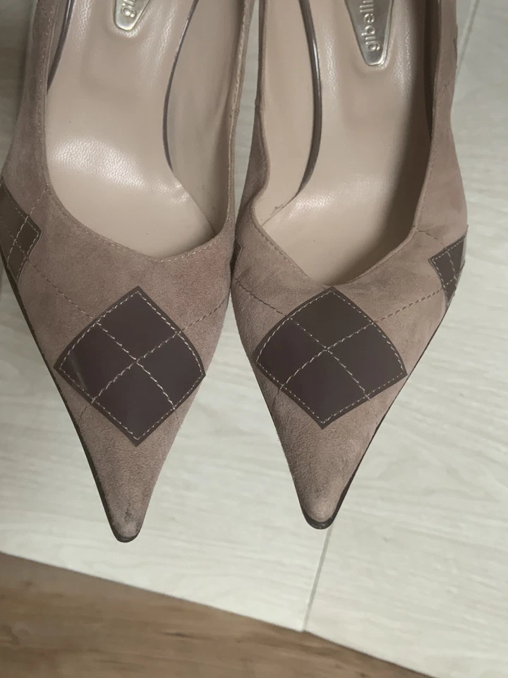 Zapatos de tacón alto Enrico Gibellieri punta gamuza bronceado estampado argyle Italia talla 39 Foto 4 de 4