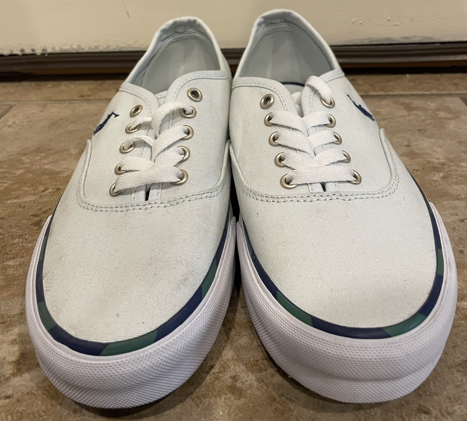 NUOVE scarpe polo Ralph Lauren Keaton pony in tela blu chiaro uomo 8 5