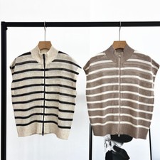 Womens Brunello Cucinelli Stand-up Collar Sleeveless Striped Hollow Linen Vest Womens Brunello Cucinelli Stand-up Collar Sleeveless Striped Hollow Linen Vest - Image 1