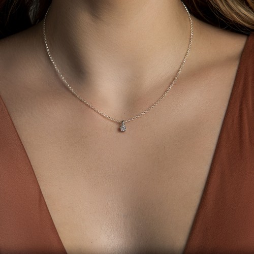 0.27 CT Round SI1 F Diamond Solitaire Pendant Necklace 14K White Gold - Picture 4 of 7
