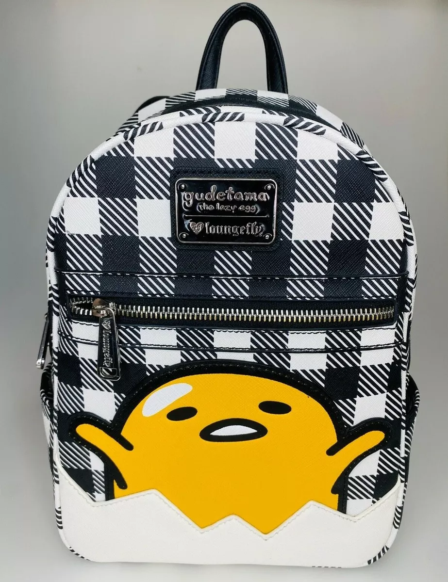 RARE Loungefly Loves Sanrio Gudetama Lazy Egg Gingham Mini Backpack HEART  LOGO