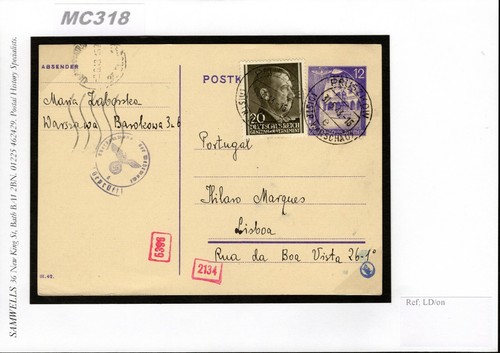 POLAND GERMANY OCC WW2 Card UNDERCOVER ADDRESS Portugal Lisbon 1943 MC318 - Picture 9 of 9