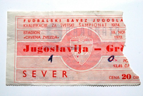 YUGOSLAVIA GREECE 1972 ORIGINAL FOOTBALL MATCH TICKET BELGRADE