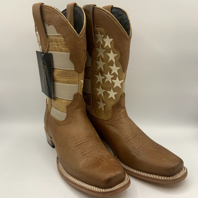 JB Dillon Reserve Patriot Tan Leather Western Boots Size 8 - Brand New!