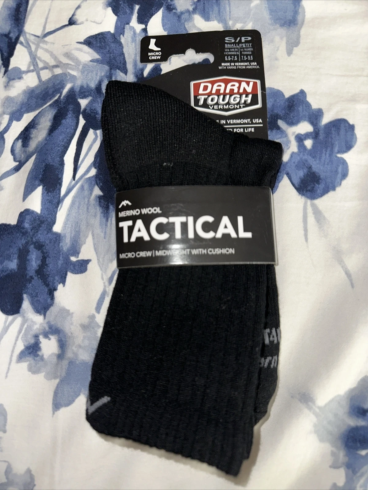 Darn Tough Vermont US Mens Small 5.5-7.5 Merino Wool Tac Crew Socks Black T4066