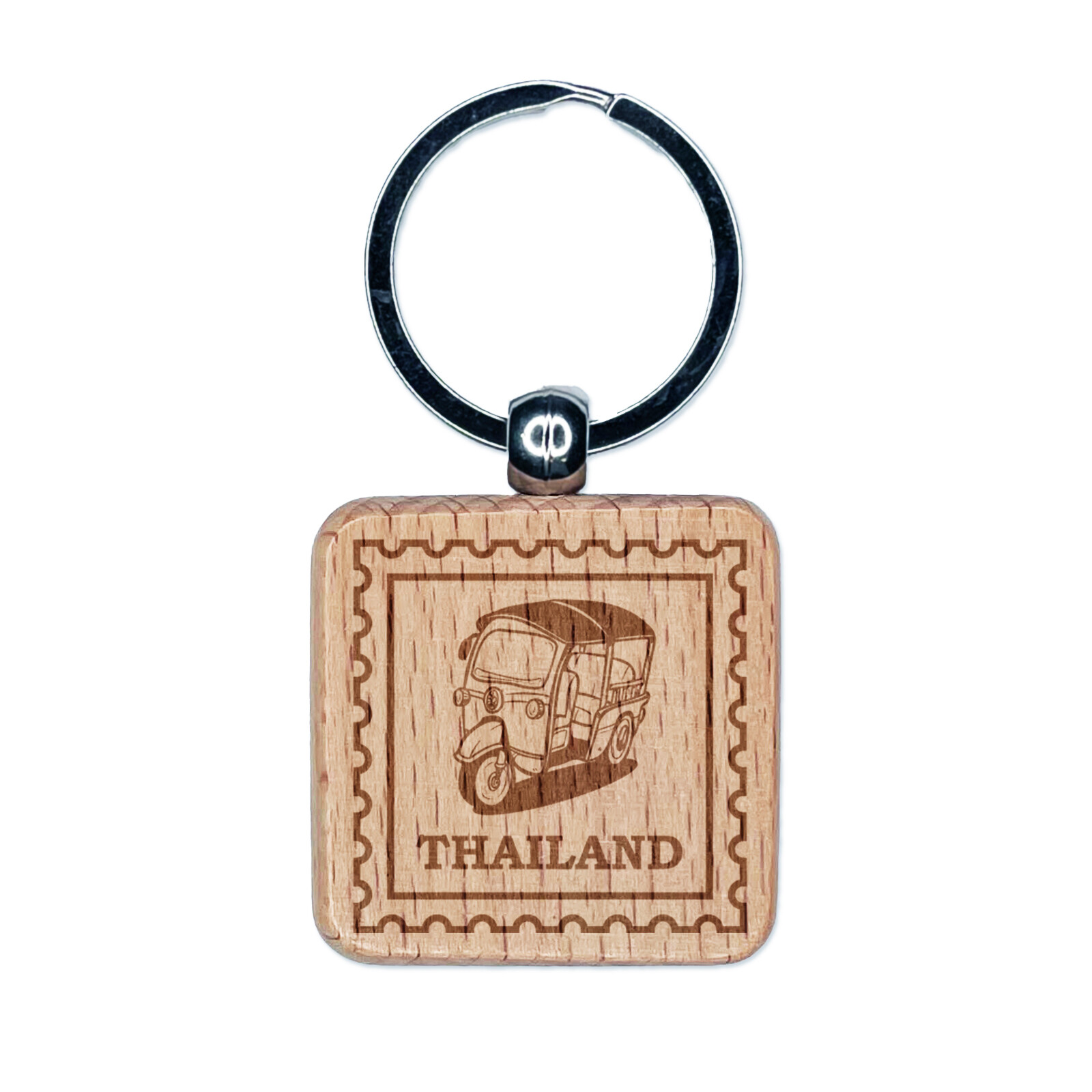 Thailand Tuk-Tuk Travel Wooden Square Keychain Charm