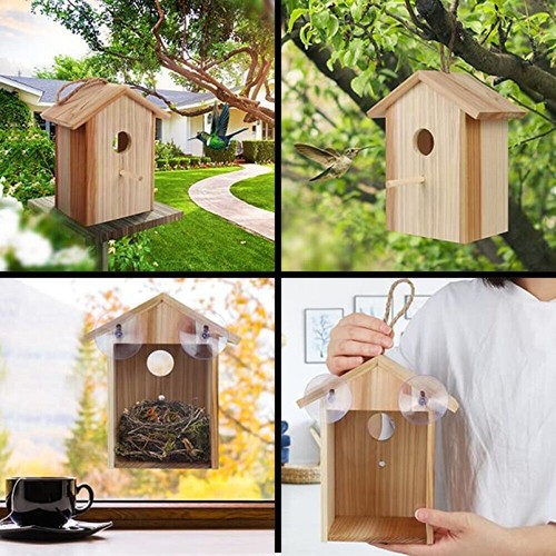 Handgefertigte hölzerne Vogelfutterhäuser Outdoor Hof Natur Vogelhaus Schutz - Bild 3 von 7