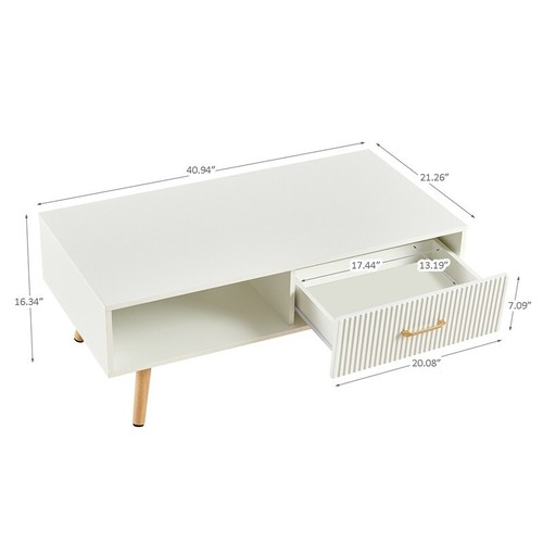 Modern Coffee Table Rectangle Center Table w/Storage Drawer for Living Room - Picture 7 of 13