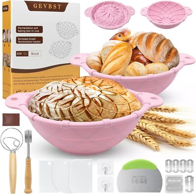 2 Pack Sourdough Bread Baking Supplies Set Basket, Silicone Complete Tools Kit