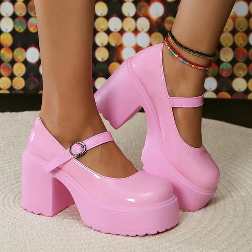 Zapatos de tacón alto con plataforma gruesa rosa para mujer 2025 otoño correas al tobillo Mary - Imagen 23 de 27