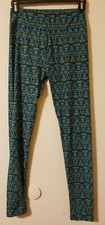 Lularoe Women's Leggings One Size Green Floral Stretch Casual Comfy Lounge