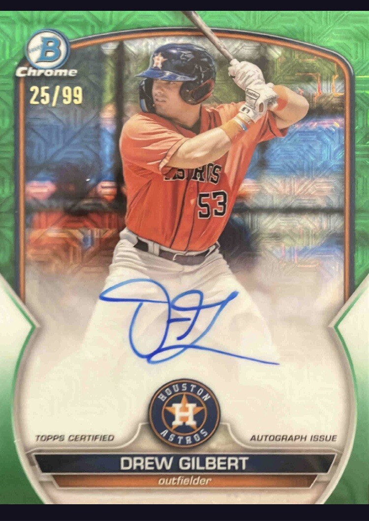 2023 Bowman Chrome Drew Gilbert Green Mojo /99 Auto #BMA-DGT