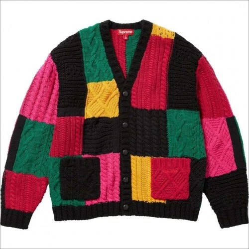 Cardigan Supreme Patchwork Câble Tricot pour Homme Multicolore Taille M Mode OCCASION