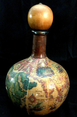 Fausto Corduri Bottle Decanter Leather Wrapped Old World Map Made in Italy