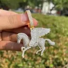 3 Ct Round Cut Real Moissanite Wing Horse Men's Pendant 925 Sterling Silver — photo 2