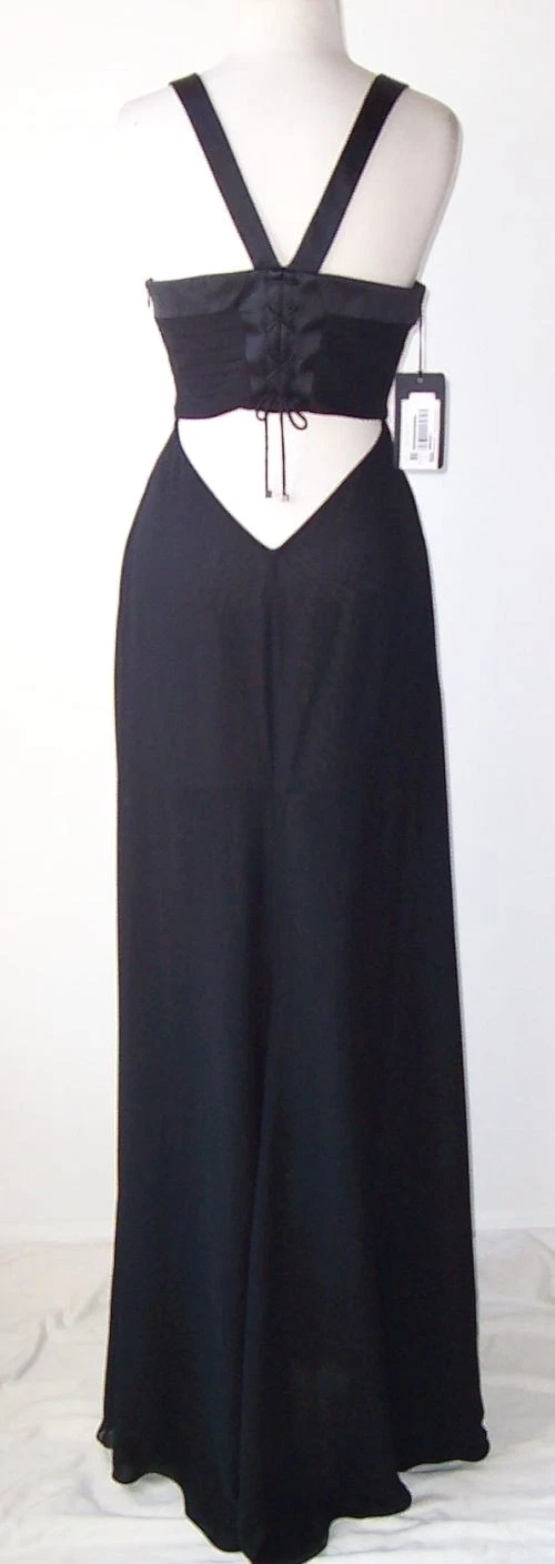 Abito vestito VERSACE nero seta corsetto trasparente ritagliato 44 8