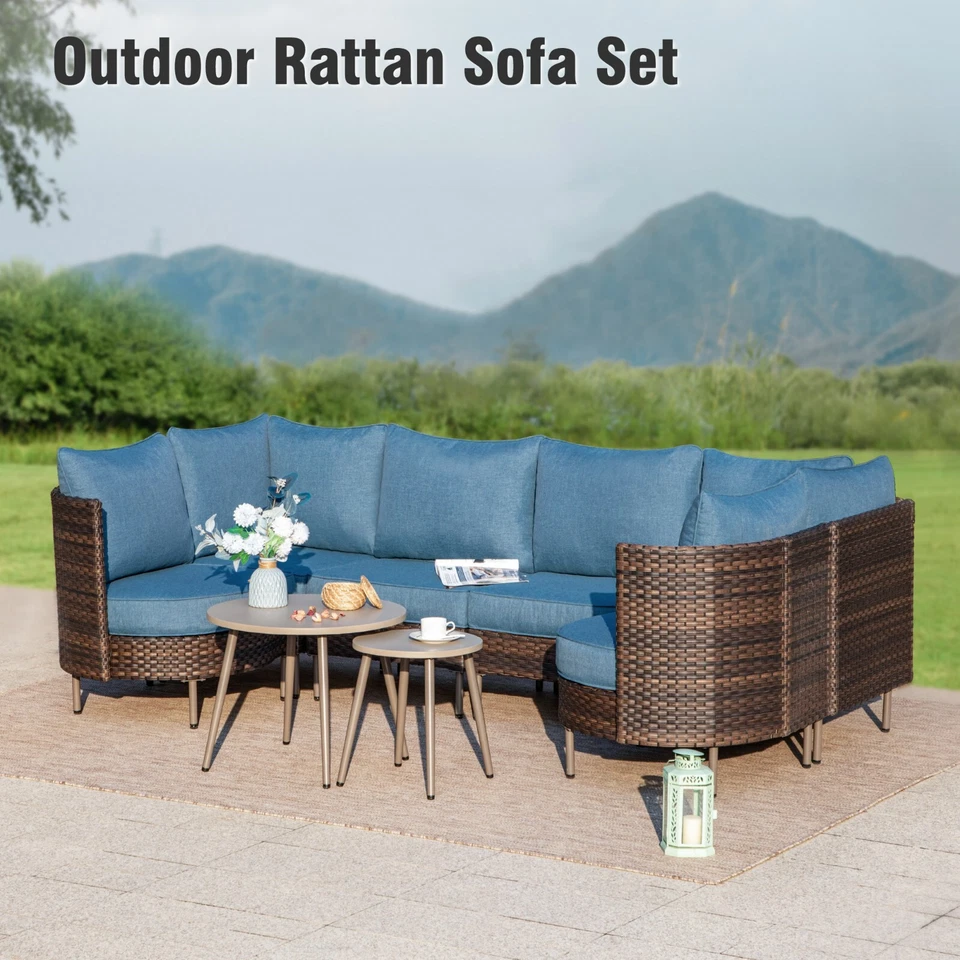 Комплект уличной мебели для патио 6-местный секционный плетеный набор для бесед из ротанга - Изображение 2 из 4