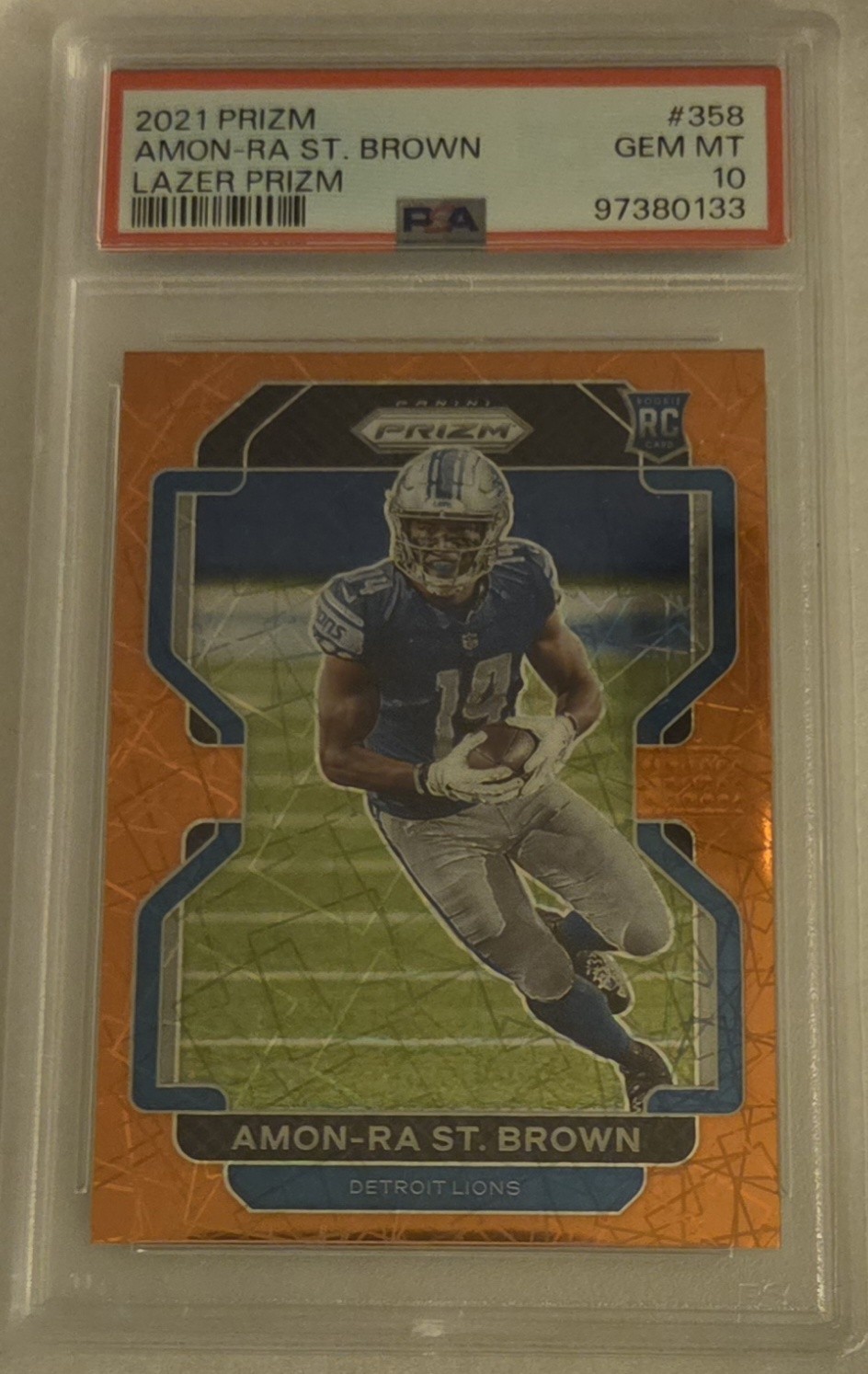 2021 Panini Prizm Rookie Amon-Ra St. Brown #358 Lazer Prizm PSA 10 RC Lions
