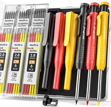 Nicpro 3 Pack Mechanical Carpenter Pencils with 39 3 Pack, Red, Black,Yellow 