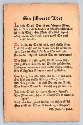 Antique German Poem Postcard Ein schweres Wort Elsa Neuhof v. Hadeln Berlin
