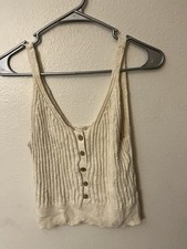 Abercrombie Fitch Womens size L Beige Ribbed Button Henley Fitted Tank Top