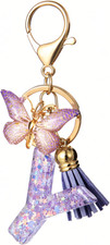 Initial Letter Keychains for Women Purple Pink Keychain with Butterfly Purse Cha