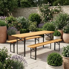 Tavolo da Giardino Pieghevole Set Birreria Tavolo + 2 Panche 220x80 cm Legno LIF