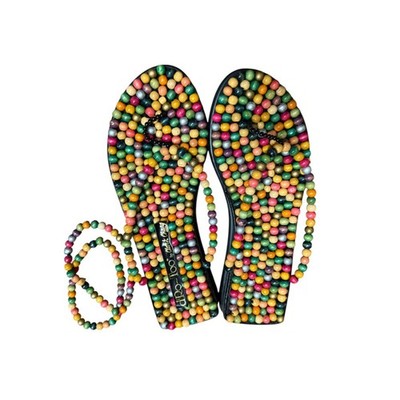 Beaded Multicolor Flat Sandals with Matching Bracelets size 5