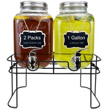 Dispensador de bebidas de vidrio de 1 galón para fiestas, 2 paquetes de jugo limonada té helado agua
