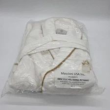 Mascioni Plaza Hotel Luxury Bathrobe Small White Velour Gold Trim New NWOP