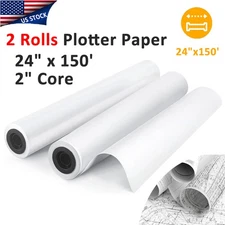2 Rolls 24" x 150' 20 lb Bond Plotter Paper Wide Format Inkjet Printers 2" Core