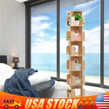 360°Rotating Bookshelf Wood Bookcase Freestanding Storage Shelf Display Rack NEW