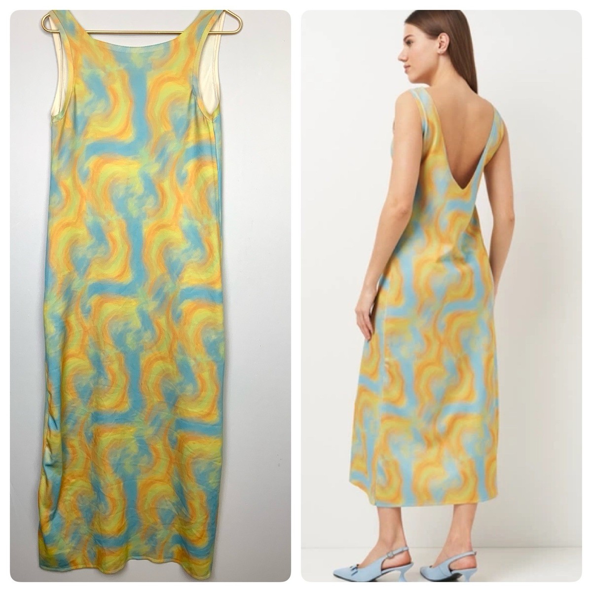 zara jersey dress Small Blue Yellow Watercolor Funky Psychedelic Sleeveless Maxi 9 Pairs Packs