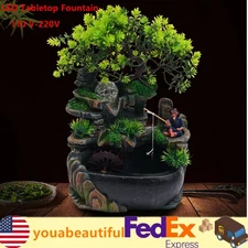 Desktop LED Color Change Lamp Rockery Fountain Waterfall Water Sound Ornament