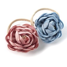 My Lello Baby Girl Ranunculus Flower Stretchy Nylon Elastic Headbands Set 2pcs