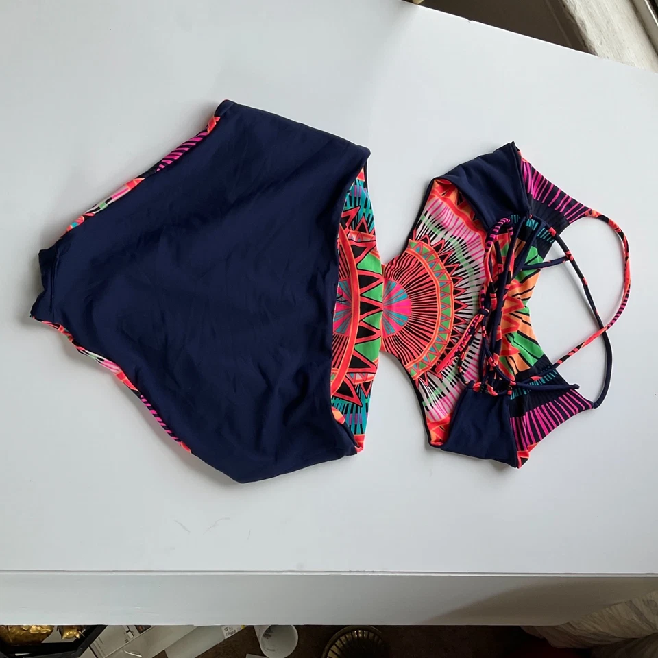 Traje de baño Mara Hoffman reversible con encaje trasero de una pieza Sunspoke azul marino nuevo sin etiquetas Foto 3 de 4