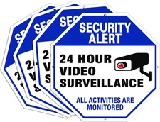 4-Pack Security Camera Sign, Video Surveillance Signs Outdoor, UV Printed 40 Mil