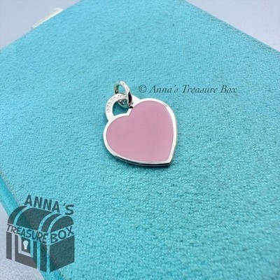 Tiffany & Co. 925 Silver SMALL Pink Enamel RTT Heart Tag (box