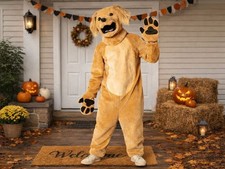 Adults Brown Dog Jumpsuit Costume with Mask and Paws Halloween Puppy Outfit New