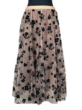 ChicWish Layered Mesh Tulle Caramel Black Floral Midi Skirt Size S-M