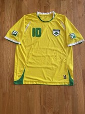 Vintage Brazil Soccer Jersey #10 Fila Performance Yellow Futbol Sz Large