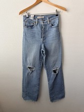 Levi's Premium Ribcage Straight Ankle Jeans Women's Size 27x24 Blue Button Fly